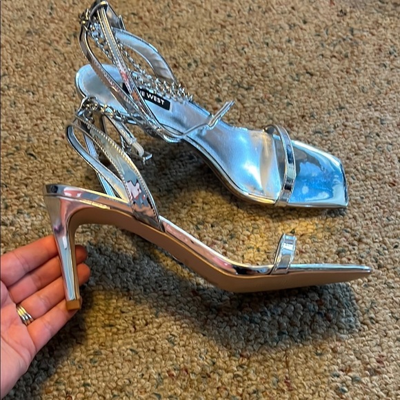 Nine West Silver Metallic Heels with Strappy Design - Picture 3 of 5